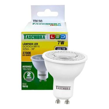 Imagem de Lâmpada Led Dicroica Mr16 Gu10 7w 2700k Luz Quente Bivolt - Taschibra
