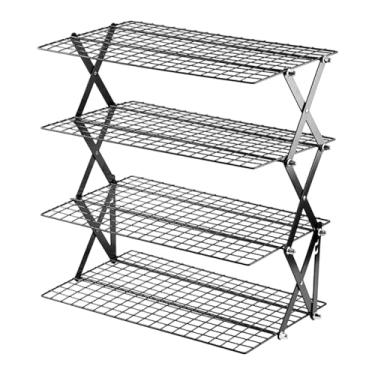 Imagem de Fenteer Grelha de resfriamento dobrável para assar tortas, fácil de limpar, para armazenamento de alimentos na cozinha, ideal para pão, churrasco, 4 Níveis