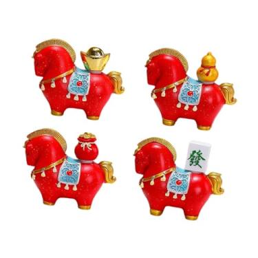 Imagem de Kuntesetty Conjunto de 4 Miniaturas de Cavalos em Resina - Esculturas Criativas E Decorativas - Cavalo de Balanço Ideal para Decoração de Escritório, Sala de Est, Vermelho, Tamanho real
