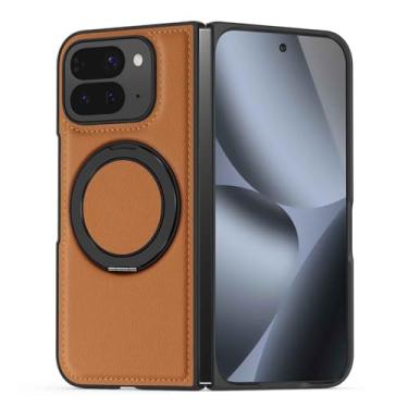 Imagem de LTLMYDAM Capa fina para Google Pixel 10 Pro Fold, suporte de anel giratório, capa de sucção magnética, couro estilo empresarial, capa à prova de choque, latão, 10 dobras profissionais