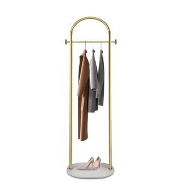Imagem de Rack Vertical de Casaco, Arara de Roupas, Cabideiro de Chão, Arara Cabideiro, com Base de Mármore, Prateleiras de Roupas com Prateleiras, 168 x 40cm, Dourado