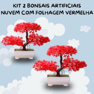 Imagem de Genérico, Kit 2 Plantas Bonsais Nuvem Artificial Vermelha – Beleza Oriental Compacto e Realista