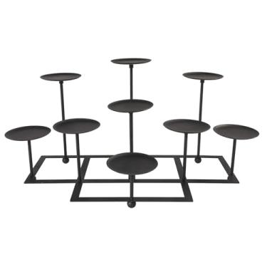 Imagem de flangairy Conjunto de 9 castiçais pretos de metal, pilares montáveis e castiçais cônicos, decoração de mesa de jantar de Dia das Bruxas Ação de Graças, decoração de vela de lareira de manto interno