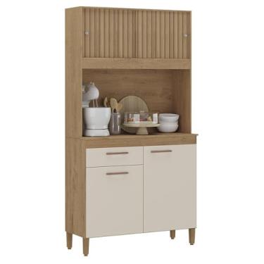 Imagem de Cozinha Compacta Ceara 4 Portas 1 Gaveta Ripado 3d Canelato/Natura/Off White - Atualle Móveis