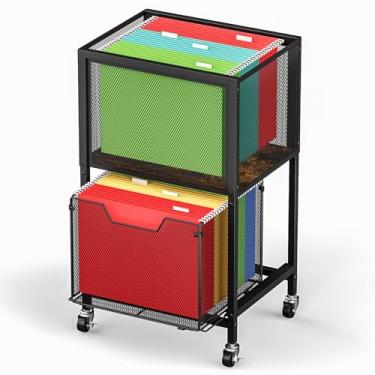 Imagem de Tiaoheka Carrinho de arquivos com rolamento, armário de arquivo móvel com rodas para pendurar, organizador de arquivos para pendurar, tamanho carta/ofício ao lado da mesa para escritório, casa