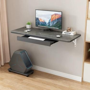 Imagem de Mesa flutuante de parede para computador, mesa flutuante, mesa de parede para espaços pequenos, mesa de estudo, mesa portátil para laptop com bandeja de teclado ajustável (80 cm/31,5 pol, cinza)