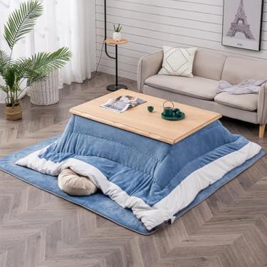 Imagem de Mesa Kotatsu com aquecedor e cobertor, mesa de centro de tatame japonês, forno espesso, forno de inverno, quatro conjuntos, com mesa de extremidade/aquecedor elétrico/cobertor/edredom (cor de madeira