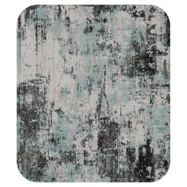 Imagem de RELEANY Tapetes laváveis, quadrados, 2,4 m, antiderrapantes, modernos, abstratos, macios para sala de estar, entrada, quarto, berçário, estampa estampada, azul e preto azul-petróleo