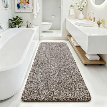 Imagem de ISEAU Tapetes de banheiro 61 x 180 cm, tapete de banho grande de microfibra super absorvente, tapete de chuveiro longo antiderrapante com suporte de TPR, tapete de banho lavável na máquina de pelúcia