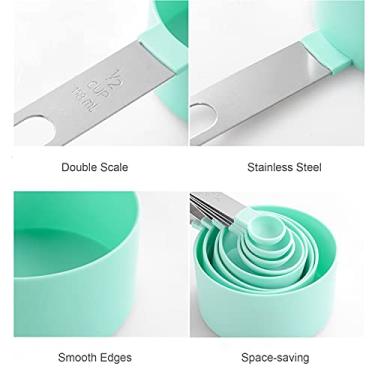 Imagem de Conjunto de 8 colheres medição e xícaras para ingredientes secos líquidos utensílios panificação aço inoxidável resistente ao calor - Gadgets cozinha