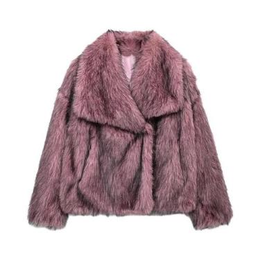 Imagem de Casaco De Pele Sintética Feminino Jaqueta Plush Fluffy Branca Vermelha