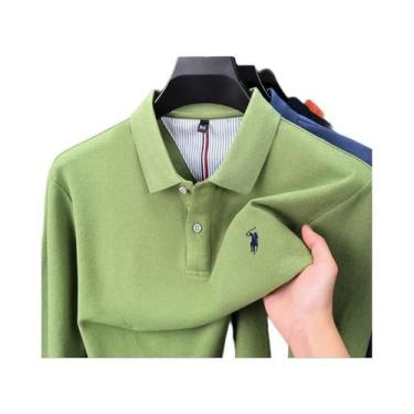 Imagem de Camisa Polo Masculina De Manga Longa 100% Algodão Puro, Marca Designer