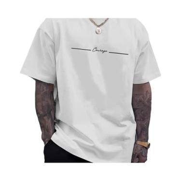 Imagem de Camiseta Casual De Algodão Para Homens Tamanho plus Com Estampa De Let