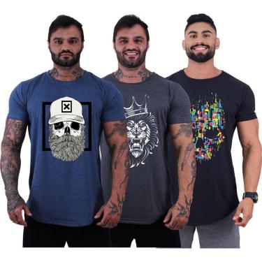 Imagem de Kit 3 Camiseta Longline Masculina MXD Conceito Básico Sport Fitness Silk Screen-Masculino