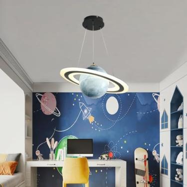 Imagem de Luz Pendente Led Para Crianças Planeta Azul Regulável Planetas De Vidro Modernos Luz Pendente Com Halo Meninas Meninos Quarto Pendurado Lâmpada Altura Ajustável Lustre Modern, Infinite Dimming, Type A