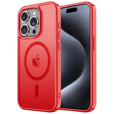 Imagem de Janmitta Capa magnética para iPhone 16e, com protetor de tela, compatível com MagSafe, proteção contra quedas de grau militar, capa de telefone fosca translúcida fina à prova de choque, vermelha