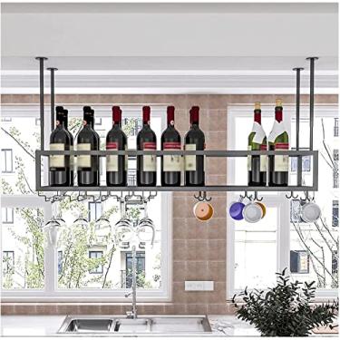 Imagem de Prateleira de vinho Suporte de vidro champanhe altura ajustável 30-60 cm Rack de vinho pendurado rack de metal para garrafa de teto rack de cozinha suporte de armazenamento de vinho com prateleira de