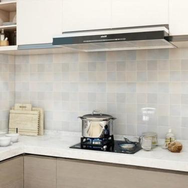 Imagem de ESSMOKO Papel de parede imitação de cerâmica efeito cozinha impermeável e à prova de óleo PVC resistente a altas temperaturas autoadesivo papel de parede azulejo adesivo ondulado azul 45 * 1000 cm