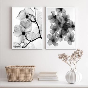 Imagem de Kit 2 Quadros Florais Transp. 33x24cm - Vidro+Moldura Preta