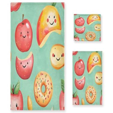 Imagem de xigua Conjunto de toalhas de banheiro de frutas de desenho animado absorvente macio 3 peças toalha de banho toalha de mão toalhas decorativas para banheiro, academia, hotel, praia, piscina