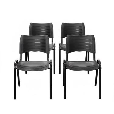 Imagem de Kit 4 Cadeiras Iso Fixa Empilhável Reforçada para Recepção, Escritório, Igreja Cor Preta - Combo Stock