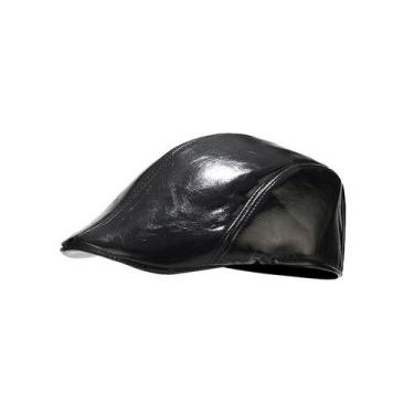Imagem de Cap Flat Gatsby Newsboy Scally Black Leather para homens - Yiweisai