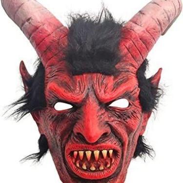 Imagem de Máscara vermelha Lúcifer Scary Devil Face com chifres, fantasia de Hal