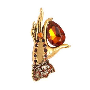 Imagem de Broche Vintage Hand com pedra preciosa âmbar para mulheres - Yiweisai