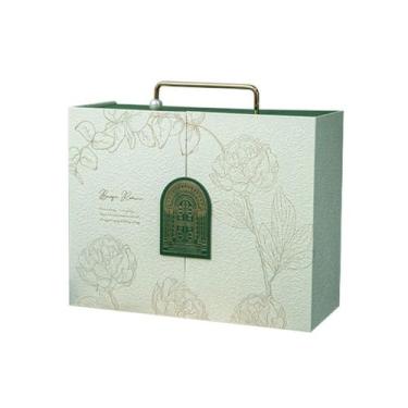 Imagem de Caixa de presente de papel verde de luxo 18x6,5x12cm com alça 400g - y