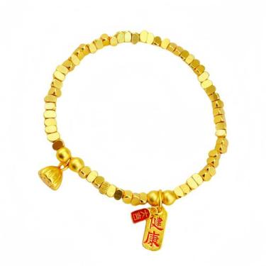 Imagem de Pulseira Lucky Charm banhada a ouro para mulheres Flat Nugget Bead - y