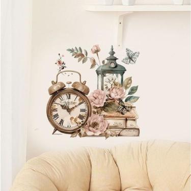 Imagem de Adesivos de parede, relógios e flores vintage, livros retrô - yiweisai