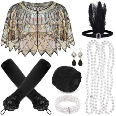 Imagem de Conjunto de acessórios PLULON 1920s Flapper Sequin Shawl Headband