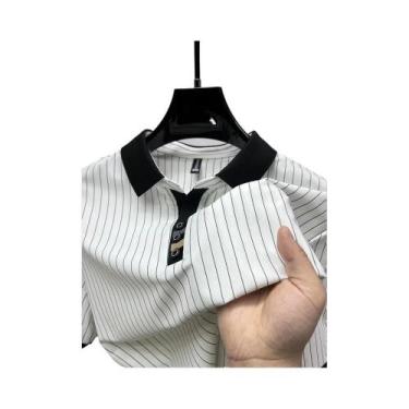 Imagem de Camisa Polo Masculina De Verão Com Listras Jacquard, Leve, Em Seda Gel
