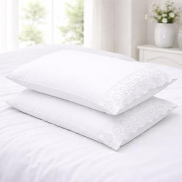 Imagem de Kit Fronhas Sonata com aplicação de Renda Amy - Branco - 2 Peças