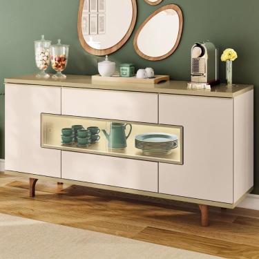 Imagem de Buffet Aparador 160cm Com Led 3 Portas Murano Off/champanhe - Hb Móveis