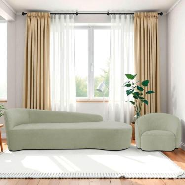 Imagem de Kit Divã Recamier Orgânico França 220cm Lado Direito E Poltrona Amore Bouclé Verde Oliva