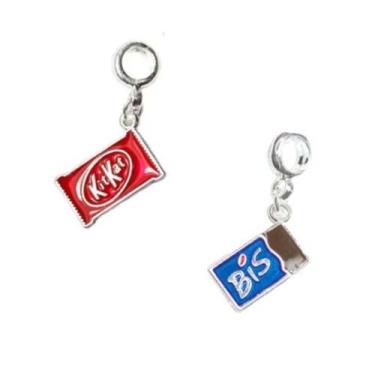 Imagem de Kit Pingentes Kit Kat / Bis banho Prata Pulseiras Berloques - Pulseira