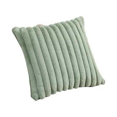 Imagem de Capa De Almofada De Pelúcia Macia Com Listras De Pele De Coelho Sintét