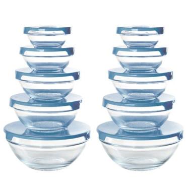 Imagem de Conjunto 10 Potes Tigela Vidro Tampa Azul Class Home