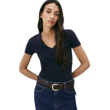 Imagem de Blusa Básica Hering Decote V Com Elastano Azul Marinho, P, Azul marinh