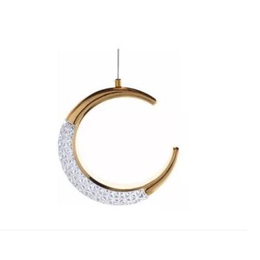 Imagem de Luminária Pendente Lua Minguante Crescente 3 Tons de Luz Dourado Crist