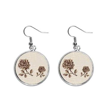 Imagem de Brinco de prata com pingente de flor marrom rosa envelhecido joia feminina