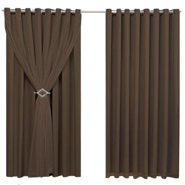 Imagem de Cortina Blackout 4,00m X 2,70m Sala Quarto Tecido Com Voil + Presilha Moderna -Tabaco