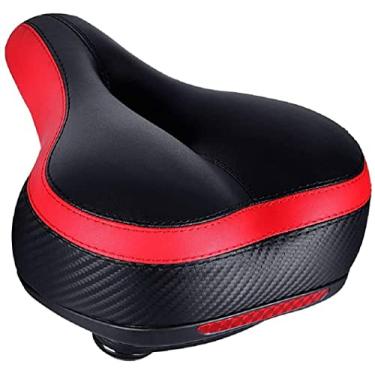 Imagem de TONBUX Assento de bicicleta confortável, substituição de assento de bicicleta com bola de absorção de choque dupla assento de bicicleta largo de espuma viscoelástica assento de bicicleta com chave de montagem - preto/vermelho