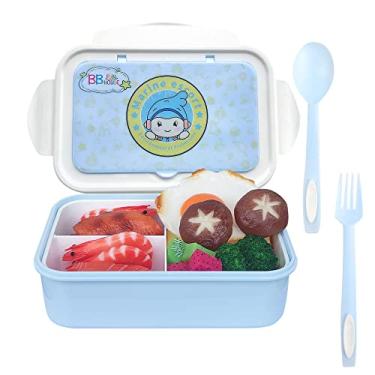 Imagem de Lancheira para adultos, BB Fun House à prova de vazamentos Bento Box 1100ml Caixa de contêineres de almoço com colher e garfo, BPA, sem microondas e lava-louças, contêiner de armazenamento de alimentos, azul