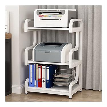 Imagem de Suporte de impressora de chão, organizador de suporte de impressora de mesa com moldura de metal 3 camadas, para máquina de fax, scanner, suporte de impressora de arquivos para mesa (cor: branco)