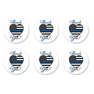 Imagem de Beistle 6 peças Thank You Law Enforcement Thin Line Pinback Button Badge pins para 4 de julho decorações patrióticas Suprimentos e brindes de festa do dia da independência, 5 cm, Branco/Preto/Azul