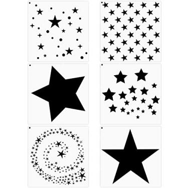 Imagem de Kit de estêncil de estrela de 6 peças reutilizável modelo de estrela variados estênceis em diferentes tamanhos com anel aberto de metal para pintar em azulejo parede decoração de casa tecido de papel