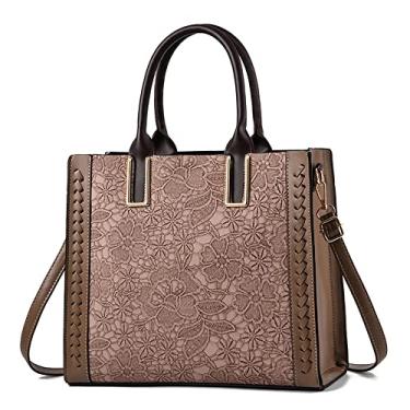 Imagem de Bolsa feminina retrô grande de couro bolsa feminina alça superior bolsa transversal moda com zíper, Caqui