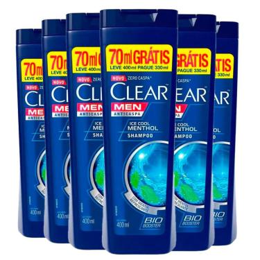Imagem de Kit Shampoo Clear AntiCaspa Ice Cool Menthol Leve 400ml Pague 330ml 6 Unidades